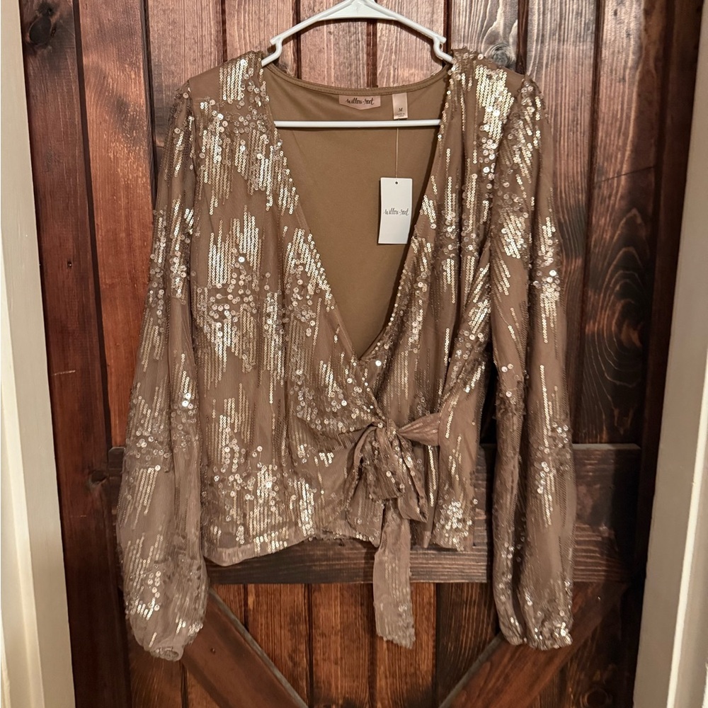 Willow Sequin Wrap Blouse - Gold